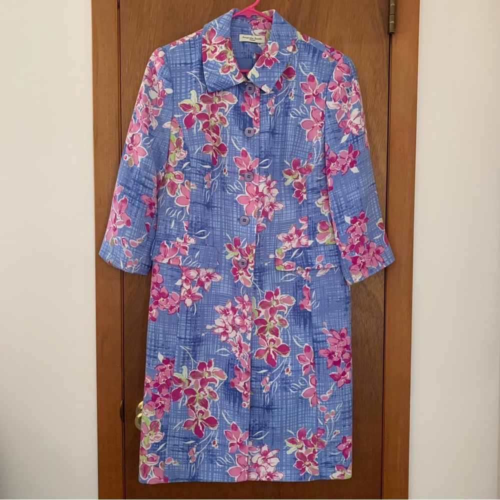Women’s 10 AMANDA SMITH DRESSES Periwinkle Pink Floral Dress / Coat Vintage NEW